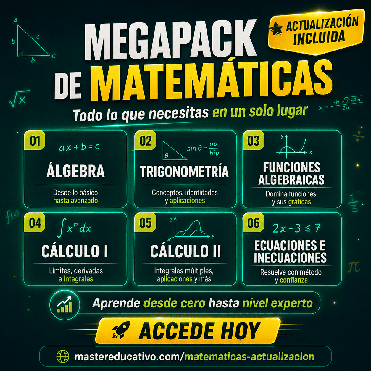 MEGAPACK de Matemáticas — Álgebra, Cálculo, Trigonometría y más